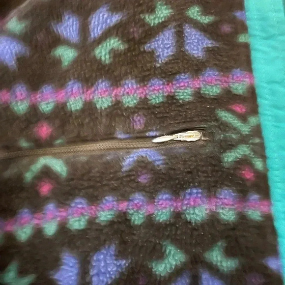 VTG LL Bean Warm Up Jacket Mens Teal Full Zip Fleece Lined Aztec Reversible Sz M - Picture 9 of 13